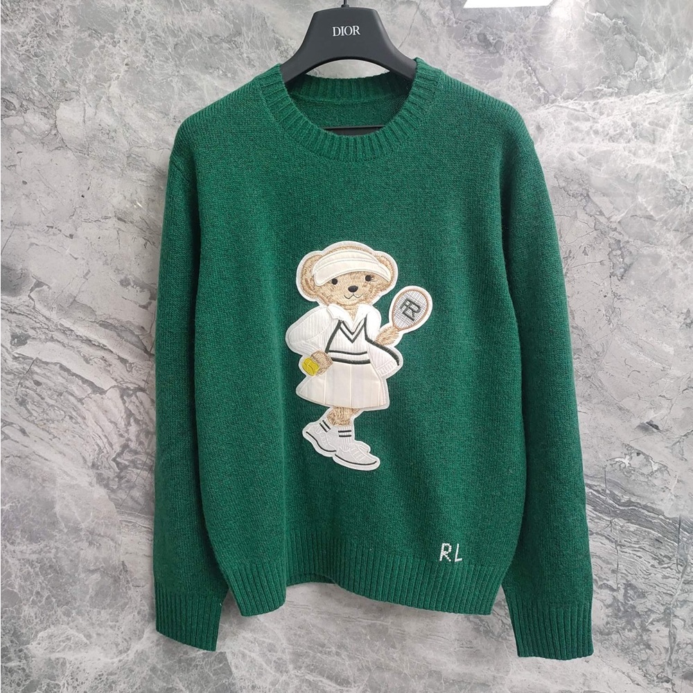 Polo Ralph Lauren Green Crewneck Sweater with Tennis Bear